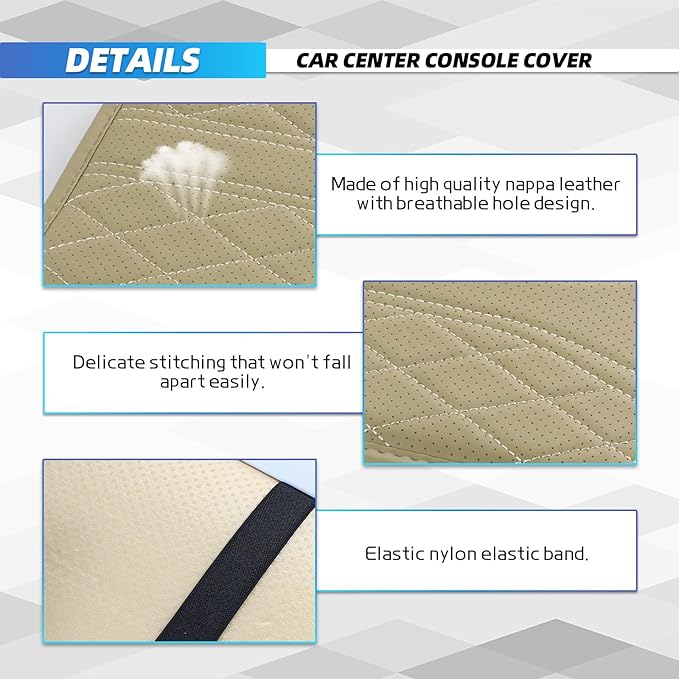 Car Center Console Cover, 11.8"×6.7" Leather Armrest Cover for Cars, Multifunctional Auto Armrest Cushion Pad with Storage Pocket, Universal Arm Rest Protector Car Accessories (Beige)