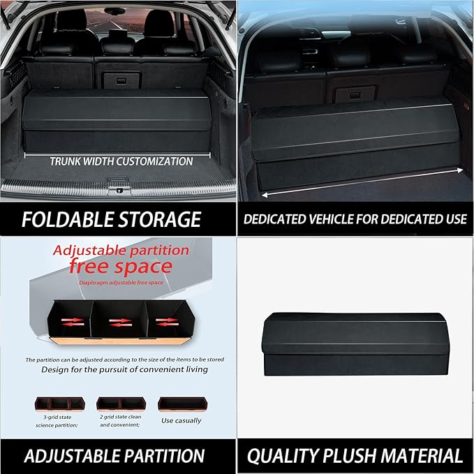 RAHALOY Trunk Organizer, Custom Fit for Toyota Corolla Cross Prius Venza, 35.4" Suede Storage Box, Foldable Multi-Compartment Cargo Organizer for SUV, Car, Road Trips, Groceries & Sports Gear