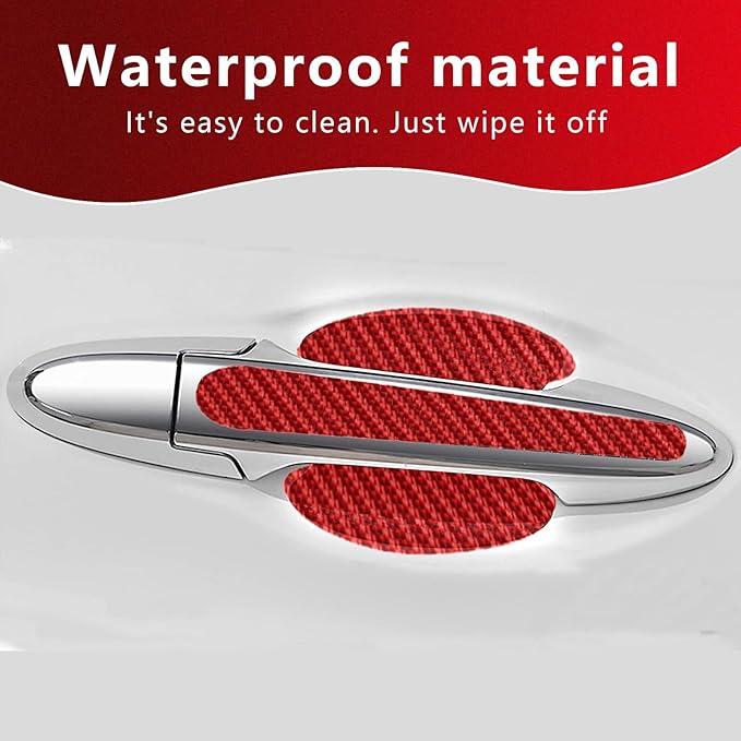 Gunhunt 8 PCS Car Door Handle Protectors, Carbon Fiber Anti Scratch Stickers, Side Sticker, Prevent Paint Chipping, Universal for Most Trucks (Red)