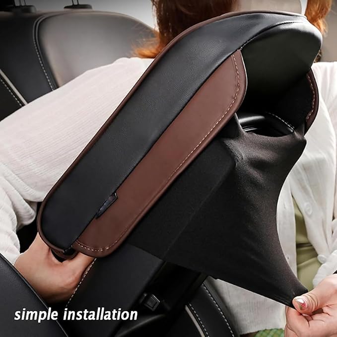 Center Console Armrest Cover Pad for Dodge Ram 1500 2500 3500 W Bucket 2009-2018, Universal PU Leather Cushion Anti-Slip Waterproof Interior Accessories Comfort Protection,A/Brown
