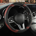 Binsheo Microfiber Leather Steering Wheel Cover, Breathable, Anti Slip, Universal 15 inch, Black with Burgundy