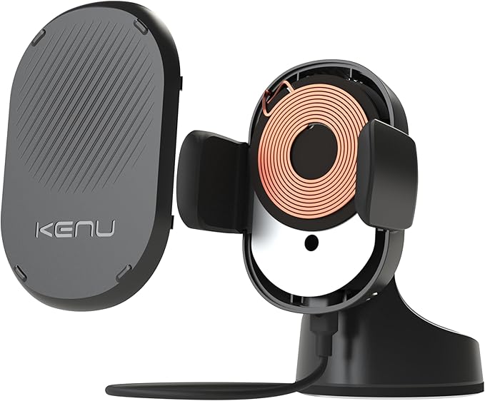 Kenu Airbase Car Phone Mount Wireless Charger - Windshield, Dashboard, Desk Phone Holder - Suction Cup and 360 Degree Pivot, Qi Fast-Charging - Use with Latest iPhones, Samsung and Androids