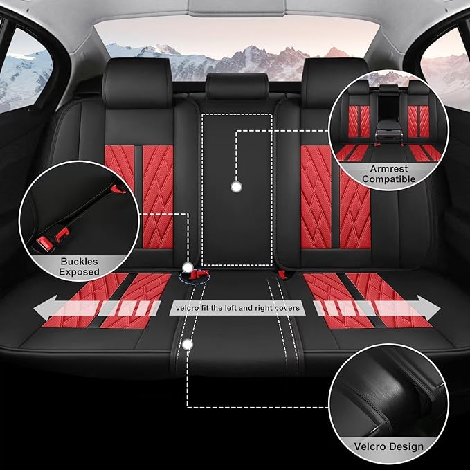 TTX LIGHTING Seat Covers Fit for Ford Escape 2001-2026 Seat Covers Full Set Car Seat Covers Faux Leather Breathable Waterproof Car Seat Protector (5 Seats, Black&Red)