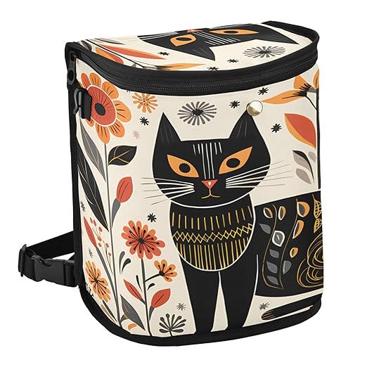 MNSRUU Car Trash Can with Lid, Black Cat Flowers Car Trash Bag Hanging Organizers and Storage for Front Back Seat, Leak-Proof Trash Bin