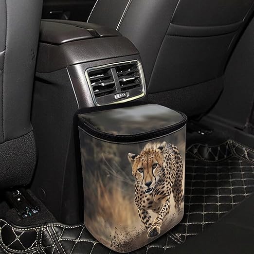 DISNIMO Cool Cheetah Car Trash Can Easy-to-Install Car Accessory Interior, Leak-Proof Car Garbage Can Bin Organizer Storage Bag for the Back Seat of Any Cars, Sedans, SUVs & Trucks