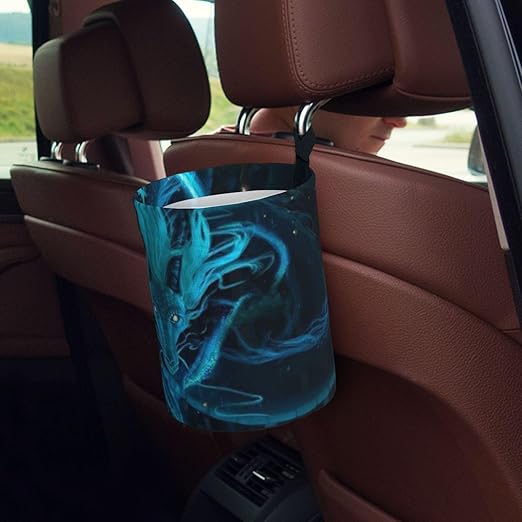 Blue Dragon Car Trash Can Leak Proof Hanging Waterproof Garbage Can Multipurpose Trash Bin for Car SUV Front Seat Headrest Collapsible and Portable Storage Pocket