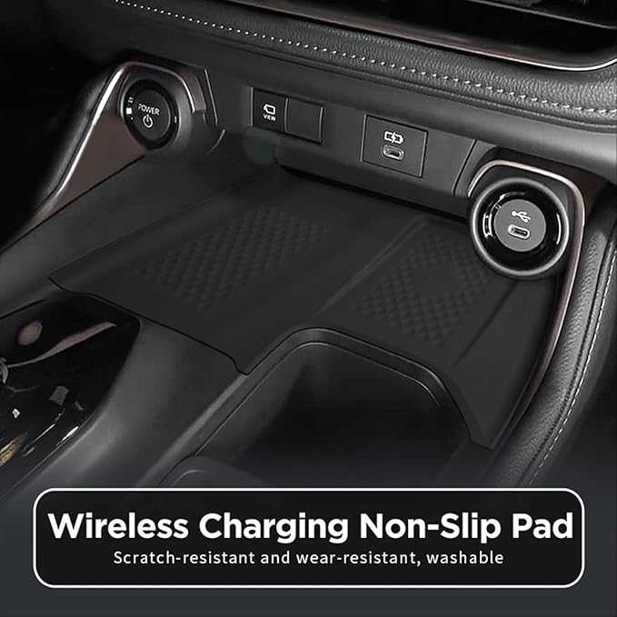 Wireless Charging Anti-Slip Mat for 2026 2025 2024 Toyota Grand Highlander Soft Silicone Anti-Scratch Car Center Console Phone Charger Protective Pad Liner Interior Accessories (Black)
