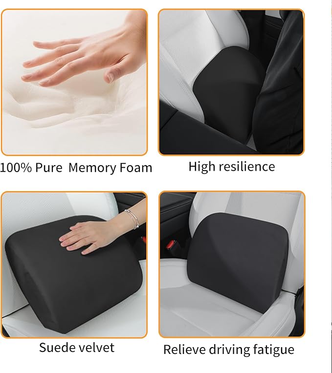 Arcoche Memory Foam Lumbar Support Pillow for Tesla Model 3 Model Y Model S/X Cybertruck Model 3 Hidden Model Y Juniper Accessories - Mid/Lower Back Support Cushion for Car Seat (Black)