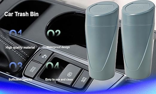 Car Trash Can Bin with Lid - 2 Pack Mini Trash Garbage Can with 30pcs Small Trash Bags - Car Organizer Storage for Front Back Seat Accessories (Dark Green)