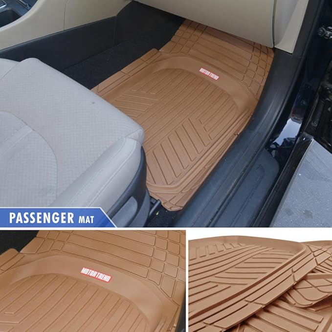 BDK Beige Heavy Duty Front & Rear Rubber Floor Mats Universal Liners for Car SUV Van & Truck, All Weather Protection with Anti-Slip Nibs, Fit Contours of Most Vehicles