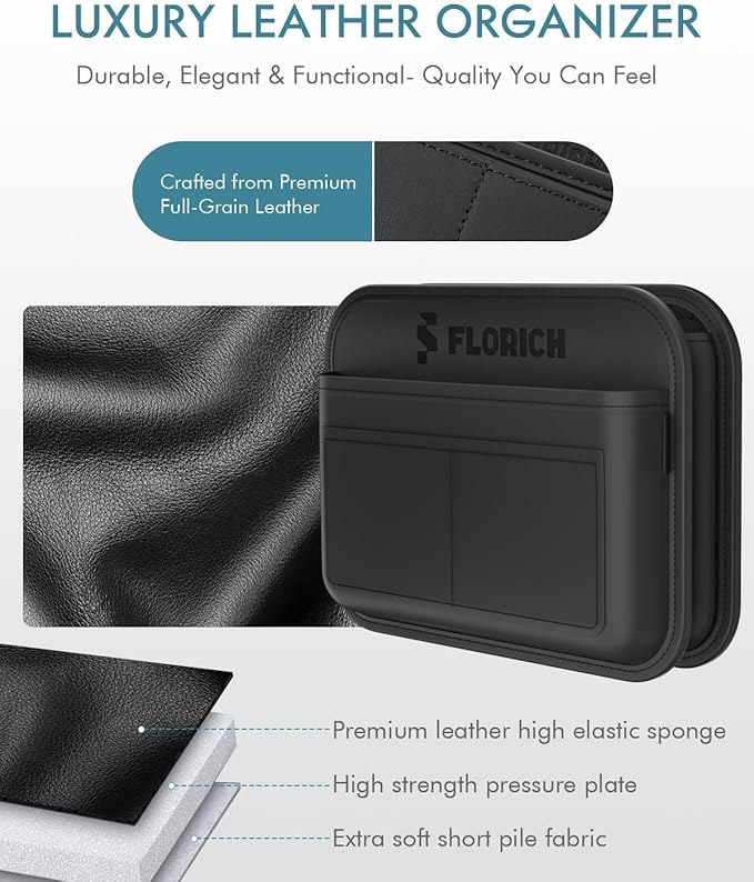 FLORICH Upgrade Car Door Organizer, Small Leather Foldable Hanging Organizer and Trash Can 2-in-1, Multi-Function Mini Storage Box Garbage Can for Car Back Seats and Side Door-1Pack