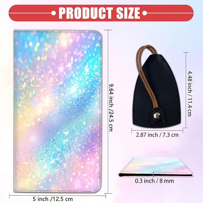 Car Registration Holder, Waterproof PU Leather Vehicle Card Document Glove Box Organizer, Women Interior Auto Accessories Case for Cards, Driver License Car Insurance Holder, Colorful Glitter Pattern