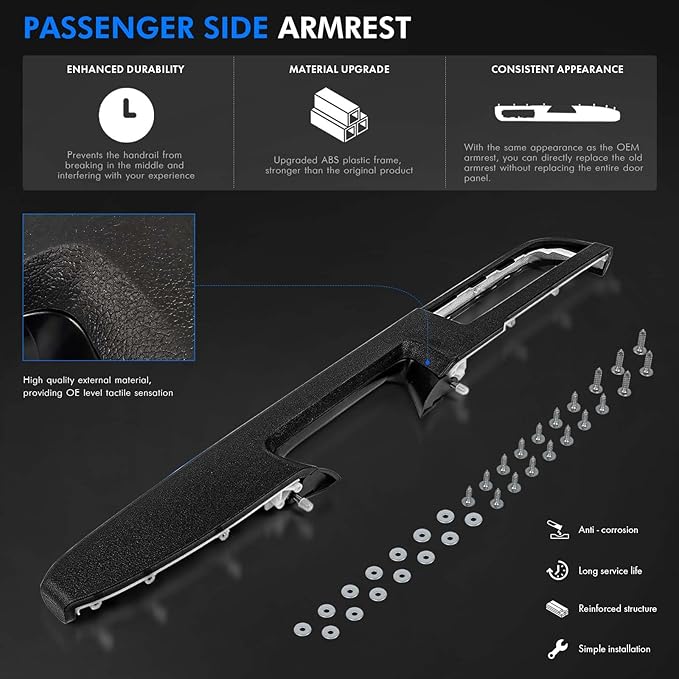 80994 Front Right Passenger Side Armrest Repair Kit Fit for Chevy Silverado Suburban Tahoe Avalanche For GMC Sierra Yukon 2010-2014 Door Panel with Release Handle Above Armrest - Black - GM# 84127325