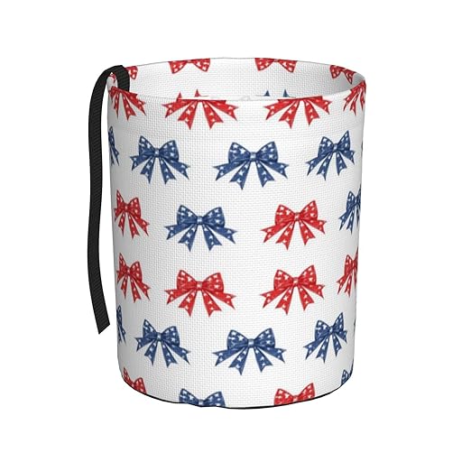 Patriotic Bow Car Trash Can Leak-Proof Waterproof Hanging Trash Bin Collapsible Garbage Can for Car Accessories Travelling Camping