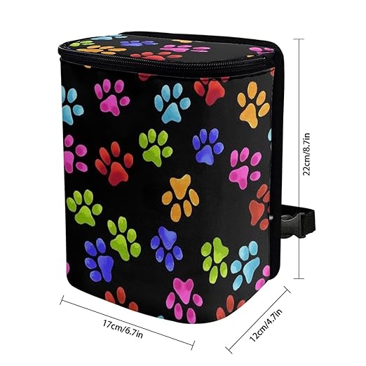Rainbow Dog Paw Print Car Trash Can Automotive Car Trash Bag with Lid Collapsible Waterproof Car Organizers and Storage Car Accessories for Women