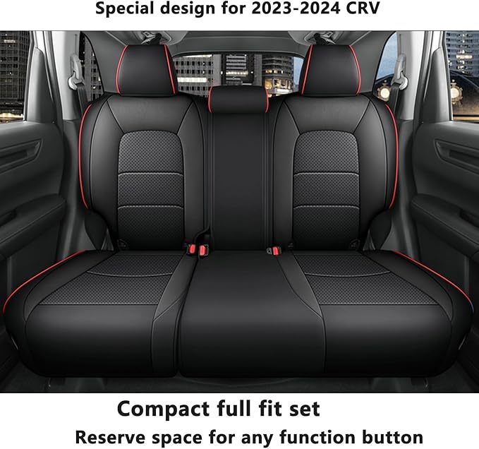 HKZ Fit CRV Car Seat Covers Full Set for Honda CR-V 2012 2013 2014 CRV LX;EX;EX-L Model - Leather (Black with Red Trim)