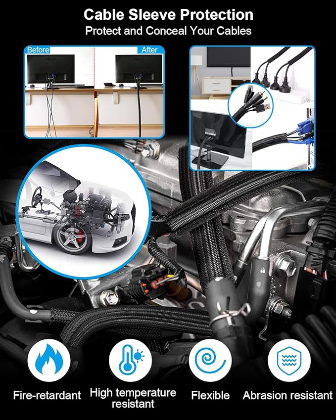 YKT Dash Cam Cable Management Kit, 20 Clips, 4P Dash Cam Adhesive Pad Replacement, 9.8ft Reusable Cable Ties, 49ft Cable Sleeve, Adhesive Foam Sheets, Vehicle Wire Organizer
