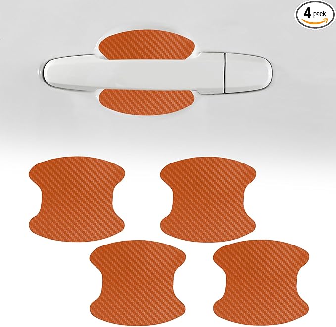 4PCS Car Door Handle Cup Scratch Protector, Car Door Handle Sticker, Scratch Auto Door Protective Film, Car Accessories Car Door Handle Protective Films Universal for Cars (Orange, 4PCS)