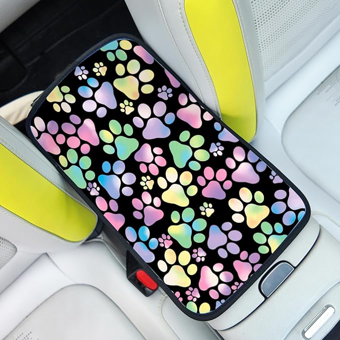 Adastrah Universal Car Center Console Cushion Pad,Dog Paw Print 2 Car Armrest Pad Car Armrest Seat Box Cover Protector for Most Vehicle, SUV, Truck, Car