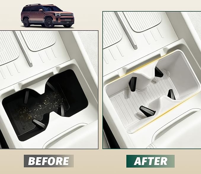Cup Holder Insert & Wireless Charging Protective Mat for 2024 2025 2026 Hyundai Santa Fe White 2Pcs (Scratch & Scuff Free) (Easy to Clean) Center Console for Hyundai Santa Fe Accessories