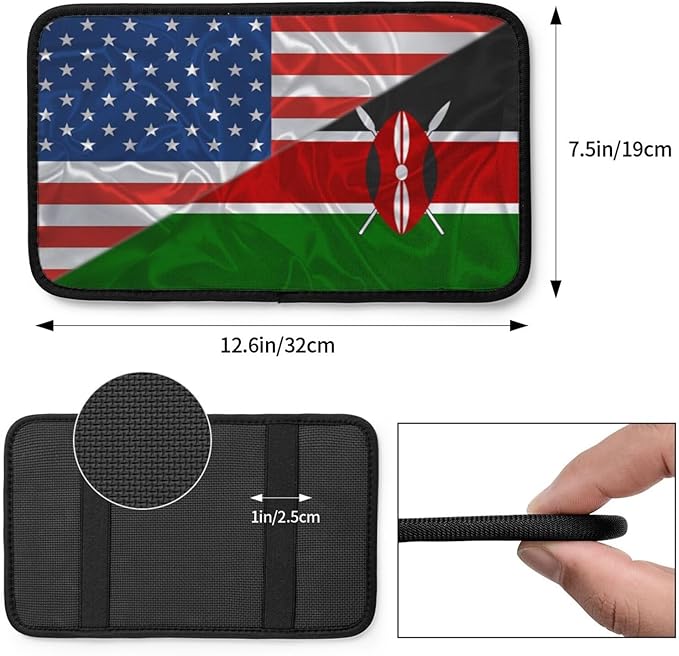 America and Kenyan Triangle Flag Car Armrest Pads Auto Seat Handrail Box Decoration Cushion Car Center Console Cover Pad Protector Universal Fit Most Cars Vehicles