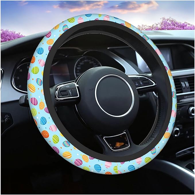 Swono Easter Eggs Steering Wheel Cover, Colorful Easter Eggs Breathable Auto Car Steering Wheel Cushion Case for Men Universal 15 Inch Steering Wheel Protection