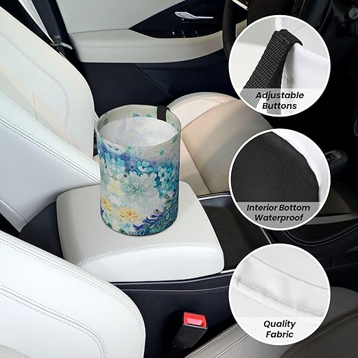 Peacocks and Flowers Car Trash Can Leak Proof Hanging Waterproof Garbage Can Multipurpose Trash Bin for Car SUV Front Seat Headrest Collapsible and Portable Storage Pocket