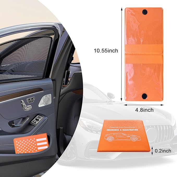 Ziciner Car Registration Insurance Holder, 2Pack Essential Auto Card Document Glove Box Organizer with Touch Fastener, Vehicle Interior Accessories Perfect for Most Car, Truck, SUV (Orange/Back Flag)