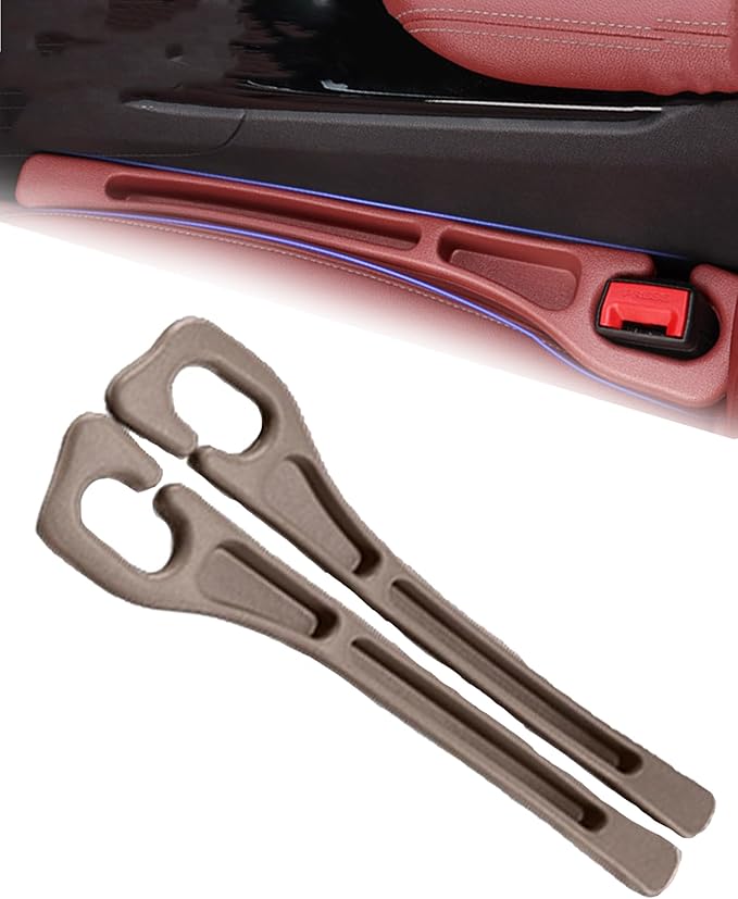 LONVEAR 2PCS Car Seat Gap Filler - Dual Slot Car Side Seat Gap Filler Organizer, Car Seat Gap Fillers with Seat Belt Holes, Fit Car Suv Truck, Stopping Phone Key from Falling (Brown)