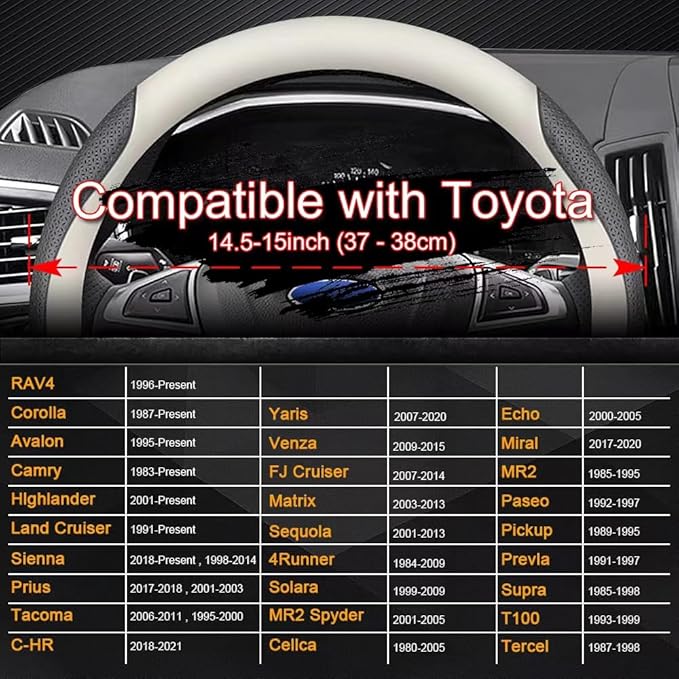 HAOTULE Nappa Leather Slim Stylish Steering Wheel Cover,for Toyota Steering Wheel Cover Interior Conversion (White)