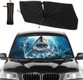 DOPINDU Shark Car Windshield Sun Shade Umbrella Bendable Handle Foldable Funny Sunshade for Car Windshield Block UV Rays Keep Vehicle Cool for Most Sedans SUV Trucks Cars 57"x30"