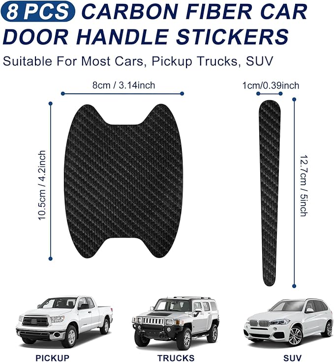 8 Pcs Car Handle Stickers, Carbon Fiber Cup Protectors, Universal Auto Handle Film, Anti-Scratches Stickers for Most Vehicles