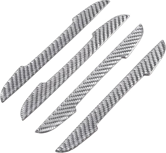 4Pcs Universal Real Carbon Fiber with 2mm Twill Woven Texture Door Edge Guard Paint Scratch Bumper Protector Anti Door Slam Silver Protective Pad Sticker Film for SUV Truck