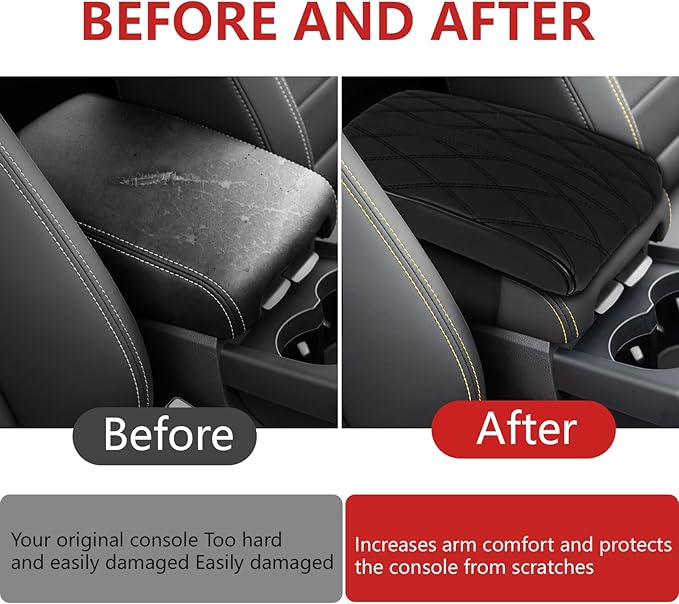 Memory Foam Car Armrest Cushion, 13"×8.3"×2" Leather Car Armrest Cover Pad, Auto Center Console Cover, Universal Vehicle Arm Rest Cover Protector, Interior Car Accessories (Black)