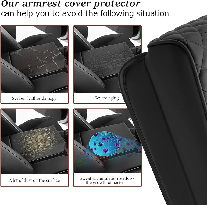 SKTU 2024 2025 2026 Cybertruck Center Console Cover for 2024 2025 2026 Tesla Cybertruck Armrest Cover 2024 2025 2026 Cybertruck Accessories Cybertruck Console Cushion (Black Stitches with Cupholders)