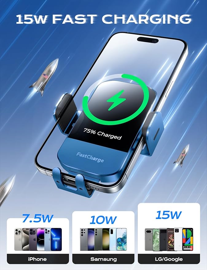 Wireless Car Charger, CHGeek 15W Qi Fast Auto Clamping Car Charger Phone Mount Windshield Air Vent Phone Holder for iPhone 14 13 12 Mini Pro Max 11 Xs, Samsung Galaxy S22+ S21 S10+ Note 20