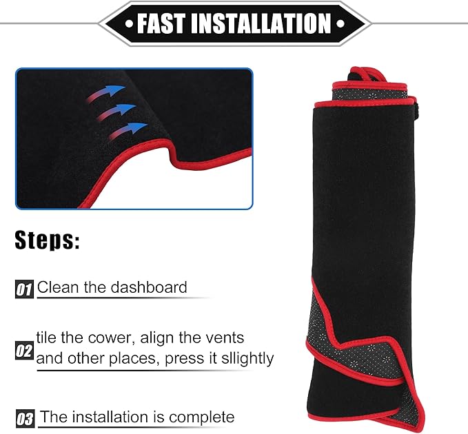 Dashboard Cover Compatible for Cadillac CTS 2004-2009, Non-Slip Polyester Black Red Dash Cover Mat Dash Board Protector Cover