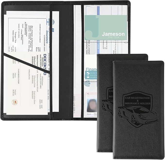 JUSTTOP 2Pack Car Registration and Insurance Holder,Car Document Holder for Cards License with Magnetic Shut,Car Organizer for Documents, Cards, License,Interior Car Accessories for Women Men(Black)