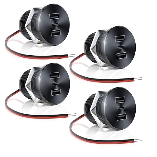 4PCS 72W RV USB Outlet All-Aluminum 12V/24V 3 Charging Ports, GIBBAB 36W PD3.0 Type-C+2 18W QC3.0 Fast Charging Socket, Recessed Mount Car Charger Cigarette Lighter Replacement for Camper Trailer Boat