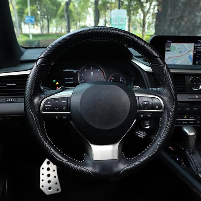 3pcs Carbon Fiber Car Steering Wheel Cover, Segmented Anti-Skid Steering Wheel Protector, Universal 99% Steering Wheel, Butterfly Steering Wheel Cover Women Men, Car Accessories Interior (Black)