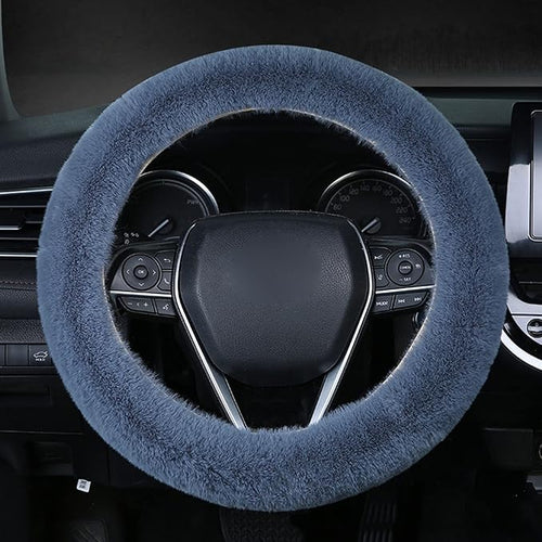 1 Set 6 Pcs Fluffy Car Steering Wheel Cover & Seat Belt Shoulder Pads & Handbrake Cover & Gear Shift Cover Set & Seat Belt Shoulder Pads Faux Wool Universal Fit Car Interior Accessories (Grey)