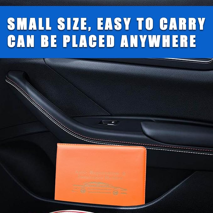 Ziciner Car Registration Insurance Holder, 2Pack Essential Auto Card Document Glove Box Organizer with Touch Fastener, Vehicle Interior Accessories Perfect for Most Car, Truck, SUV (Orange/Gold Words)
