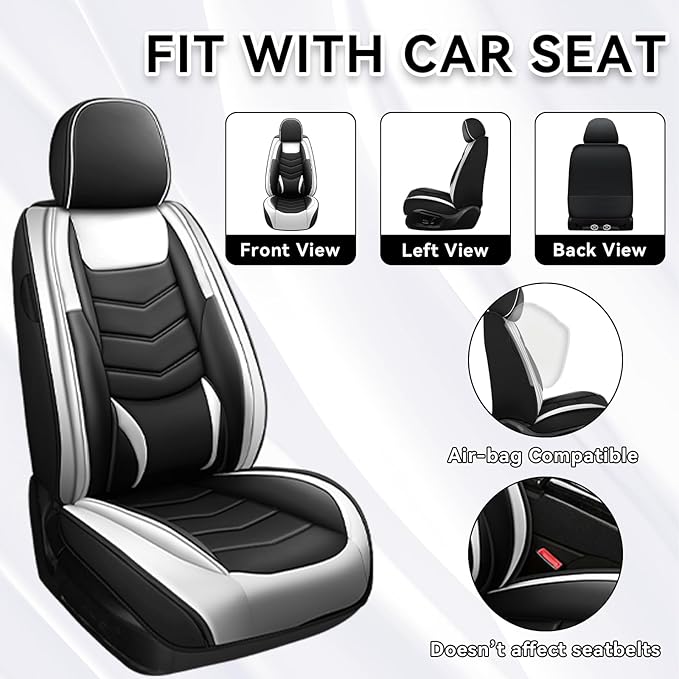 AMZYY Car Seat Covers Fit for Chevy Trax 2015-2025, Side Airbag Compatibility, 3D Lumbar Support and Seamless Fit, Easy to Clean Sports Seat Cover2 Pcs Front, Black White