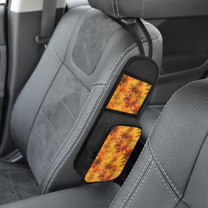 Thanksgiving Red Maple Car Seat Storage,Front Seat Side Hanging Bag with Zipper for Women Men Non Slip Car Seat Protector Auto Organizer Accessories