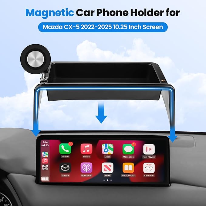 Karltys Magnetic Phone Holder, Dashboard Organizer Phone Mount with 2 Options iPhone MagSafe & Clip-in Holder for Mazda CX5, 360° Rotation Phone Holder for Mazda CX-5 2022-2025 10.25-Inch Screen