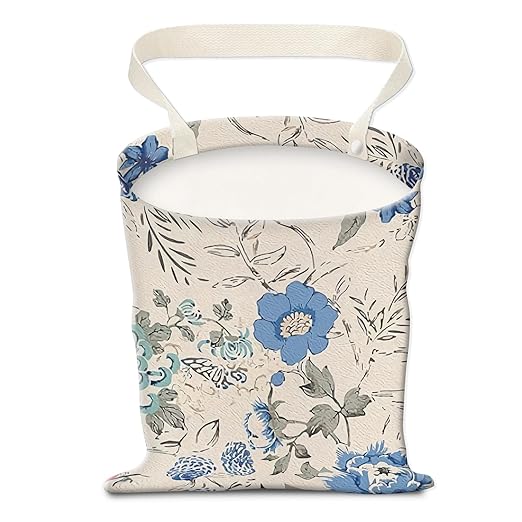 AUEKLLW Car Trash Can, Hanging Garbage Bin for Men and Women, Cute Car Organizer and Storage Bag, Canvas Vehicle Trash Can Bag Easy-to-Install Boho Blue Floral