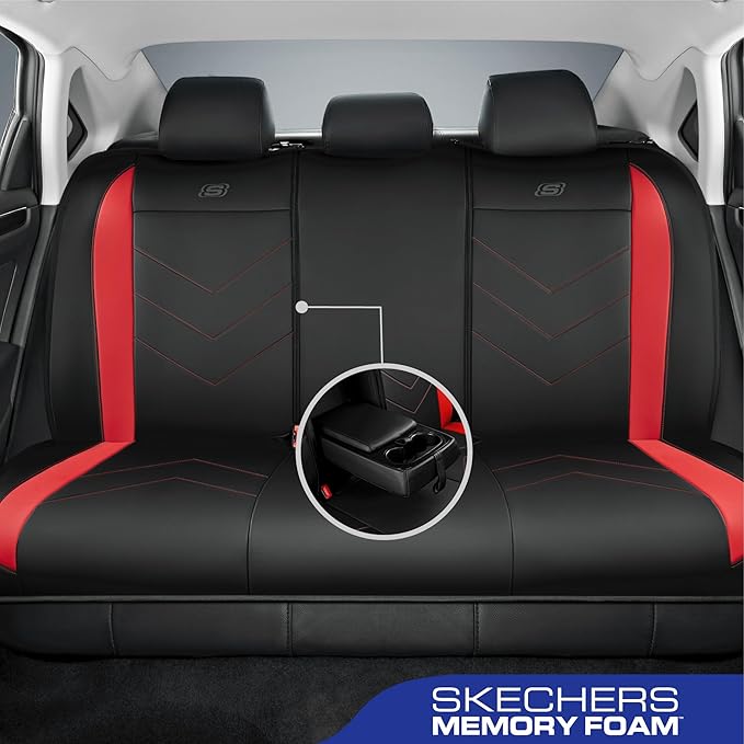 Skechers Car Seat Covers,Luxury Faux Leather Seat Covers,Waterproof Anti Slip Car Seat ProtectorFull Set,Car Accessories Airbag Universal Fit for Most Cars,Vans,Trucks,SUV,Red
