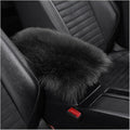Auto Center Console Pad, 11.8" x 7.9" Furry Armrest Cover Universal for SUV/Truck/Car, Warm Winter Premium Faux Sheepskin Wool, Soft Fluffy Car Armrest Seat Box Cushion Protector (Black)