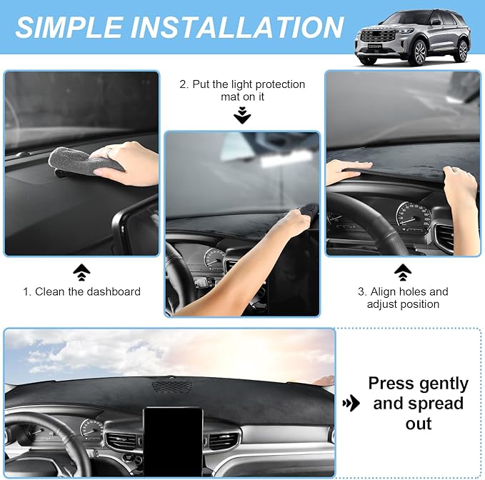 CZCGYDY Dashboard Cover Dash Mat Custom Fit for Ford Explorer 2020 2021 2022 2023,Non-Slip Flannel Interior Dash Cover for Explorer,Anti-Glare,Easy to Clean(Without HUD)