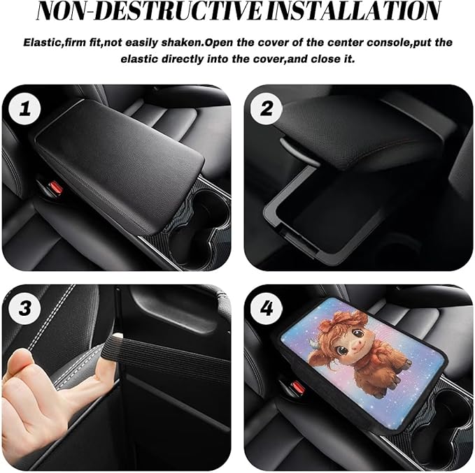 Dreaweet Center Console Cover Cute Highland Cow Car Accessories for Women Universal Arm Rest Cover for Truck Car SUV,Car Console Covers with Pockets Comfortable Car Armrest Cover Cushion Pad